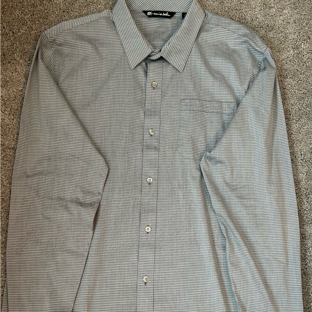 Travis Mathew Men's Gray Striped Dress Shirt
